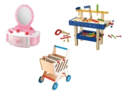 Playtive Schminktisch, Einkaufswagen, Werkbank, aus Echtholz 14.99 €