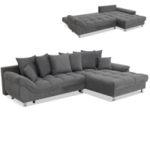 Ecksofa - dark grey - Velours - Liegefunktion und Staukasten