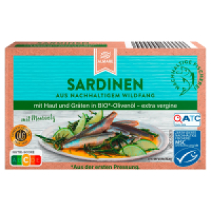 Aldi Süd  ALMARE Sardinen in Bio-Olivenöl extra vergine 120 g