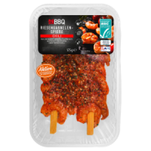 Aldi Süd  BBQ Riesengarnelen-Spieße mit Topping 175 g