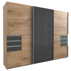 Schwebetürenschrank - Plankeneiche - grey - 6 Schubkästen - 270 cm