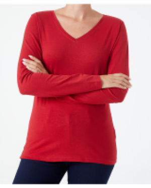 Rotes Langarmshirt Janina, V-Ausschnitt