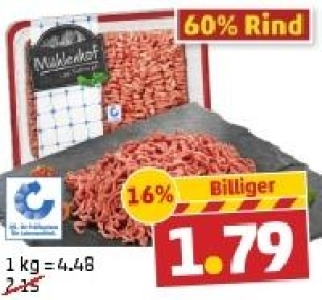 MÜHLENHOF Frisches Hackfleisch, gemischt 1.79 €