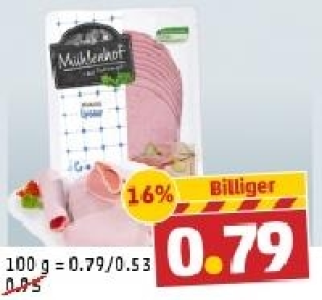 MÜHLENHOF Lyoner, Paprika Lyoner oder Bierschinken 0.79 €